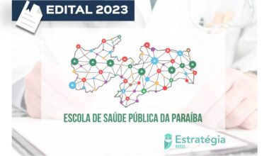 capa mapa geométrico do estado da Paraíba om os dizeres Edital 2023 Escola de Saúde Pública da Paraíba SES-PB