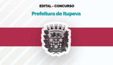 banner vermelho com brasão de Itupeva e texto Edital Concurso Prefeitura de Itupeva