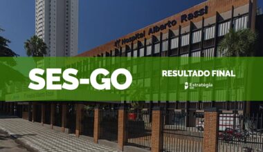 imagem ao fundo do Hospital Estadual Dr. Alberto Rassi, com faixa verde sobreposta com as escritas em fonte branca "SES-GO Resultado Final" e logotipo do Estratégia MED