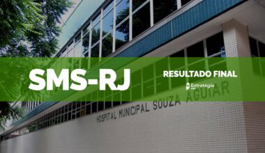 imagem ao fundo do Hospital Municipal Souza Aguiar, com faixa verde sobreposta com as escritas em fonte branca "SMS-RJ Resultado Final" e logotipo do Estratégia MED