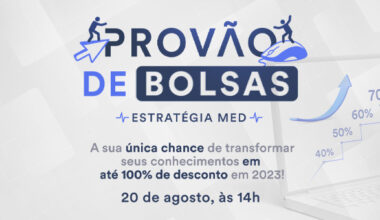 banner cinza com o texto Provão de Bolsas do Estratégia MED: sua única chance de transformar seus conhecimentos em até 100% de desconto em 2023!