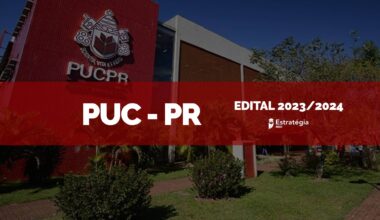 fachada PUC_PR com texto "edital de residência médica PUC PR 2023/2024"