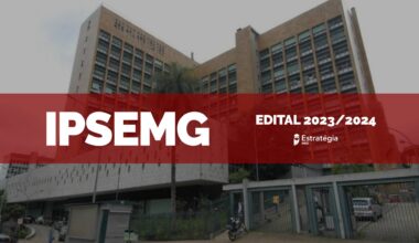 fachada IPSEMG, com faixa vermelha e texto "Edital de residência médica 2024"