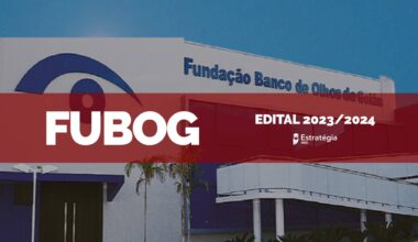 fachada Fundação Banco de Olhos de Goiás, com faixa vermelha e texto "Edital de residência médica 2024"