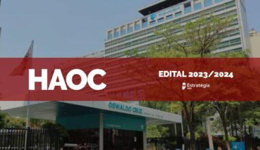 imagem ao fundo da HAOC, com faixa vermelha sobreposta com as escritas em fonte branca "HAOC Edital Residência Médica 2023/2024" e logotipo do Estratégia MED