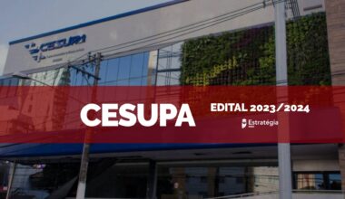 Fachada CESUPA com tarja vermelha e texto "CESUPA Edital residência médica 2023/2024"