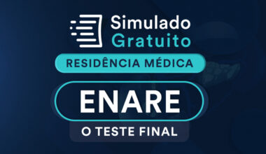 Cartaz de fundo azul com o texto "Simulado Gratuito Residência Médica Enare o teste final"
